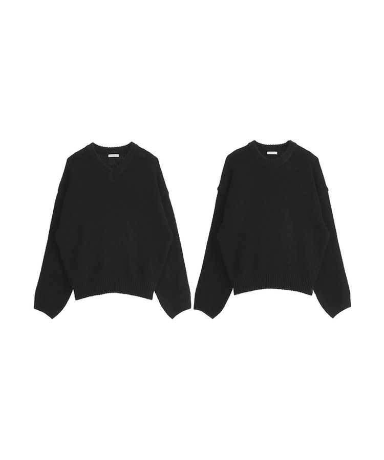 （高級ラムウール／選べる2タイプネック／10色展開♥）   ラムウール ラウンド＆Vネック ルーズフィットニット