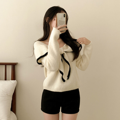 フリルリボンオフニット IVORY