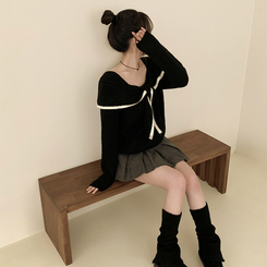 フリルリボンオフニット BLACK