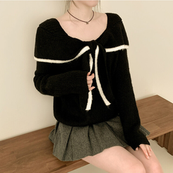 フリルリボンオフニット BLACK