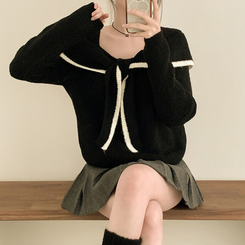 フリルリボンオフニット BLACK