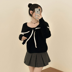 フリルリボンオフニット BLACK