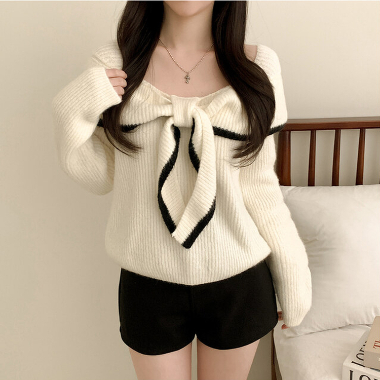 フリルリボンオフニット IVORY