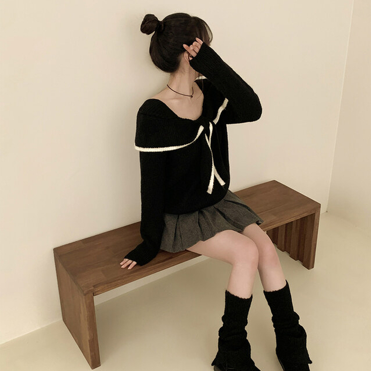 フリルリボンオフニット BLACK