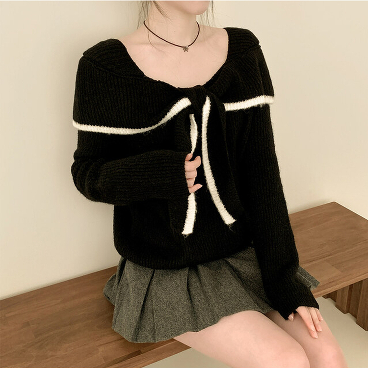 フリルリボンオフニット BLACK