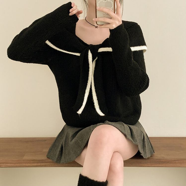 フリルリボンオフニット BLACK