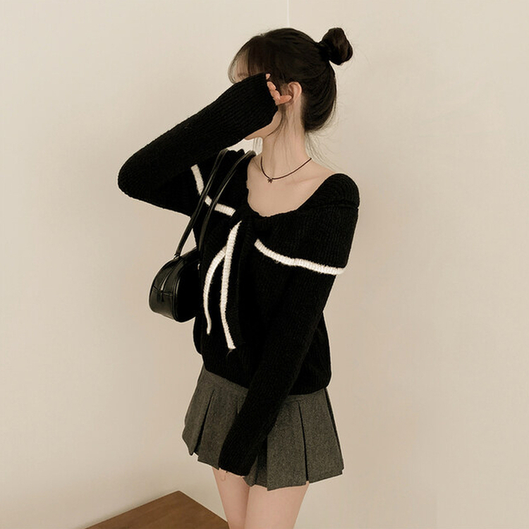 フリルリボンオフニット BLACK