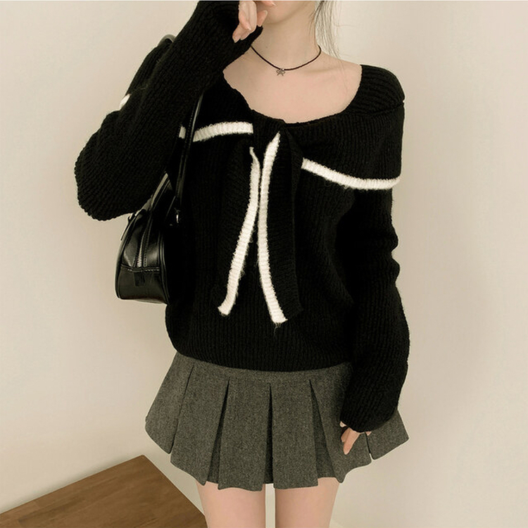 フリルリボンオフニット BLACK