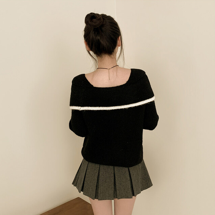 フリルリボンオフニット BLACK