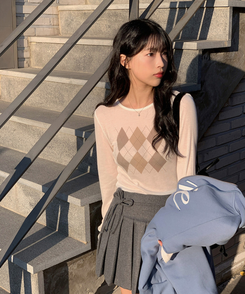 アーガイルテンセル長袖Tシャツ IVORY