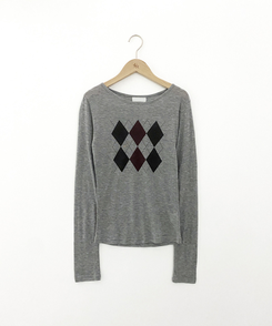 アーガイルテンセル長袖Tシャツ