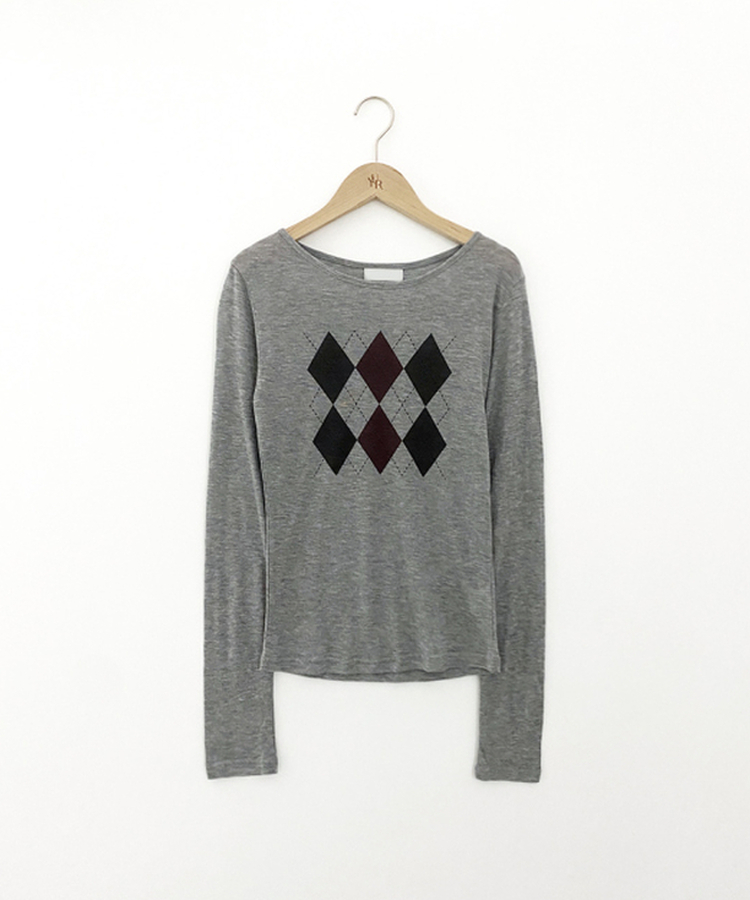 アーガイルテンセル長袖Tシャツ