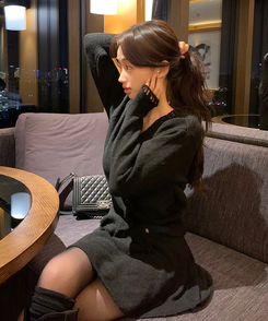 【SET】ムードカーディガン スカート BLACK