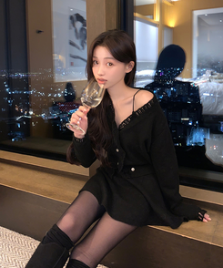 【SET】ムードカーディガン スカート BLACK