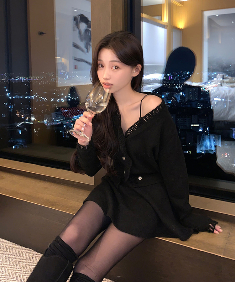 【SET】ムードカーディガン スカート BLACK