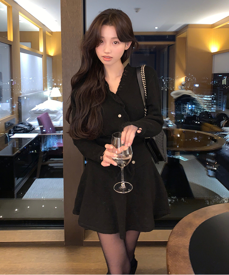 【SET】ムードカーディガン スカート BLACK