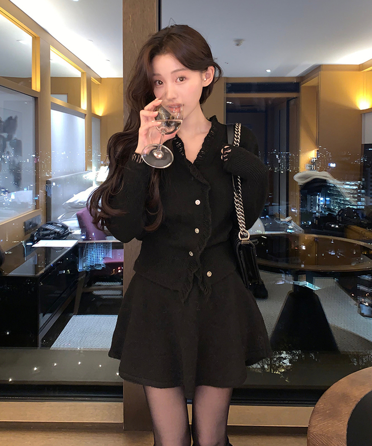 【SET】ムードカーディガン スカート BLACK