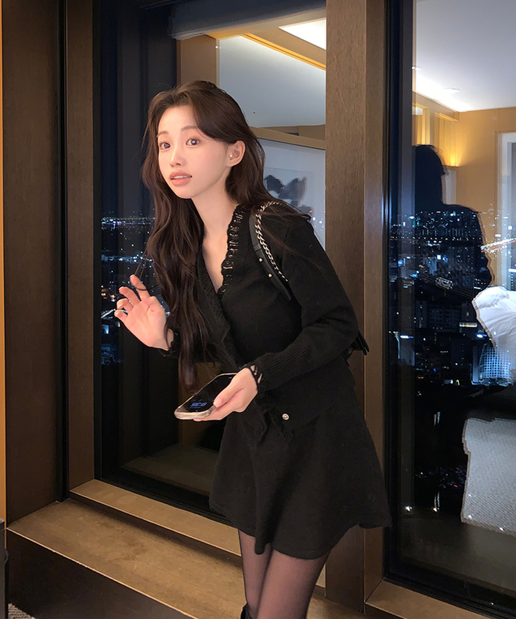 【SET】ムードカーディガン スカート BLACK