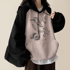 【起毛】ラグランバイカラーフード BEIGE