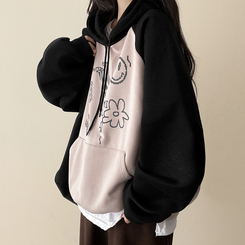 【起毛】ラグランバイカラーフード BEIGE