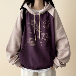 【起毛】ラグランバイカラーフード PURPLE