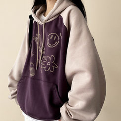 【起毛】ラグランバイカラーフード PURPLE