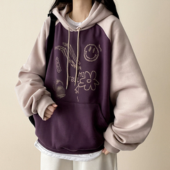 【起毛】ラグランバイカラーフード PURPLE