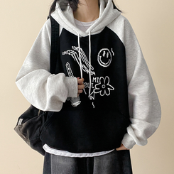 【起毛】ラグランバイカラーフード BLACK