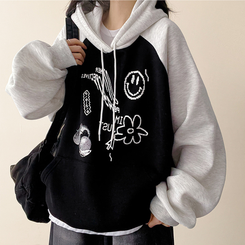 【起毛】ラグランバイカラーフード BLACK