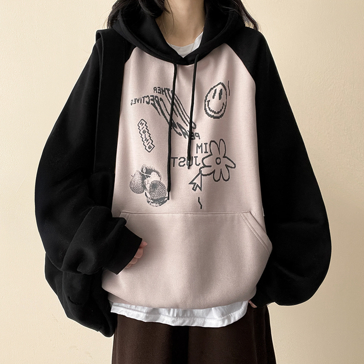 【起毛】ラグランバイカラーフード BEIGE