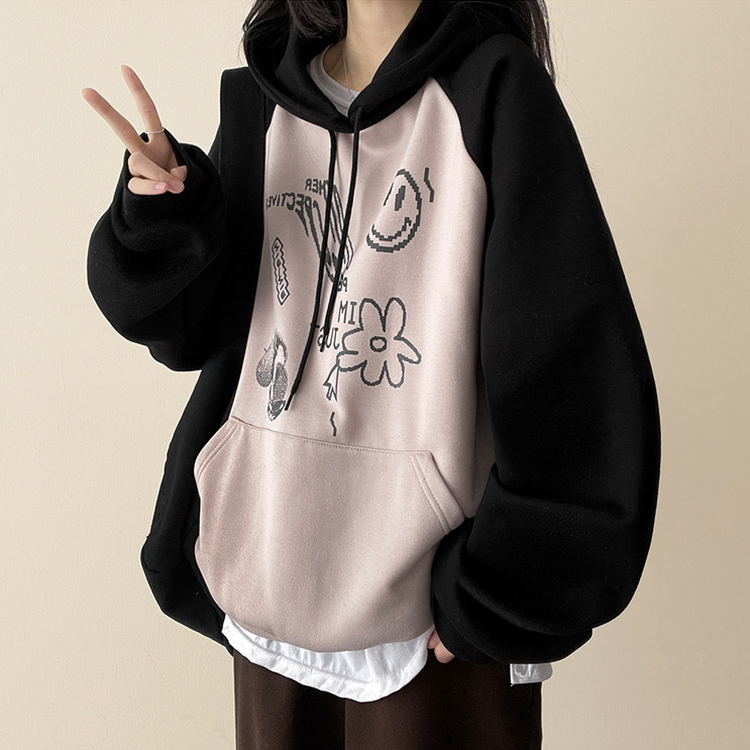 【起毛】ラグランバイカラーフード BEIGE