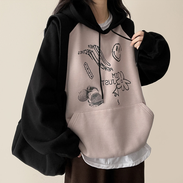 【起毛】ラグランバイカラーフード BEIGE