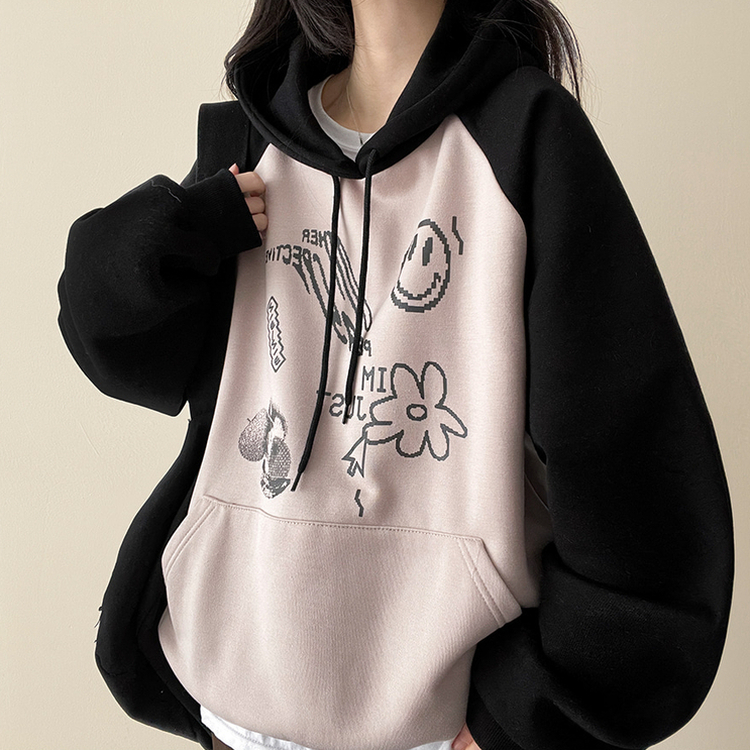 【起毛】ラグランバイカラーフード BEIGE