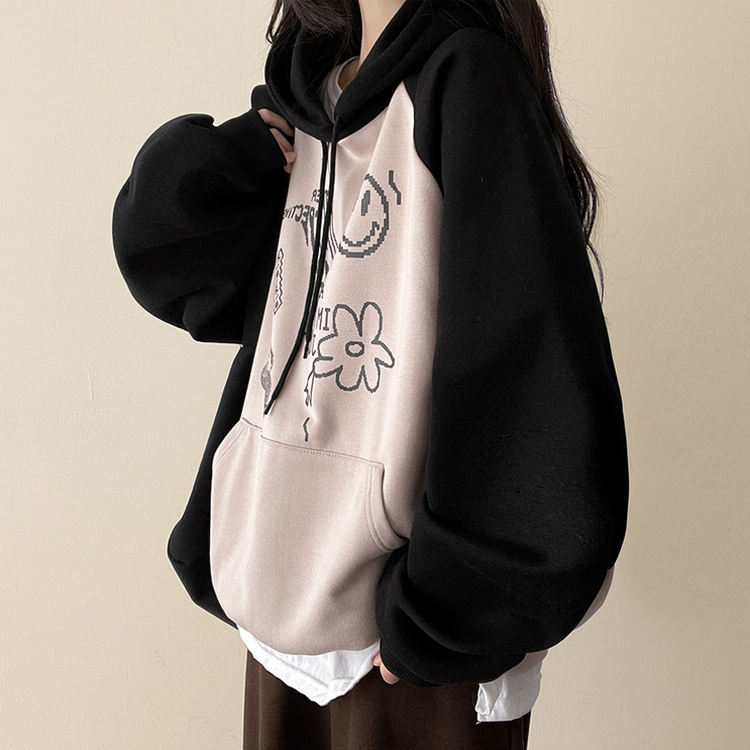 【起毛】ラグランバイカラーフード BEIGE