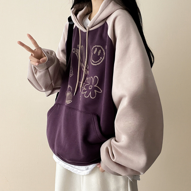 【起毛】ラグランバイカラーフード PURPLE