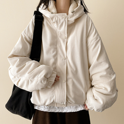 ハイネックコーデュロイウール裏地フードジャンパー BEIGE