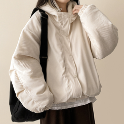 ハイネックコーデュロイウール裏地フードジャンパー BEIGE