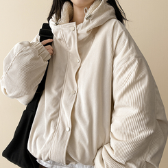 ハイネックコーデュロイウール裏地フードジャンパー BEIGE