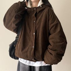 ハイネックコーデュロイウール裏地フードジャンパー BROWN