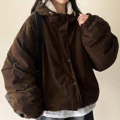 ハイネックコーデュロイウール裏地フードジャンパー BROWN