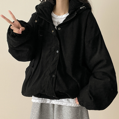 ハイネックコーデュロイウール裏地フードジャンパー BLACK