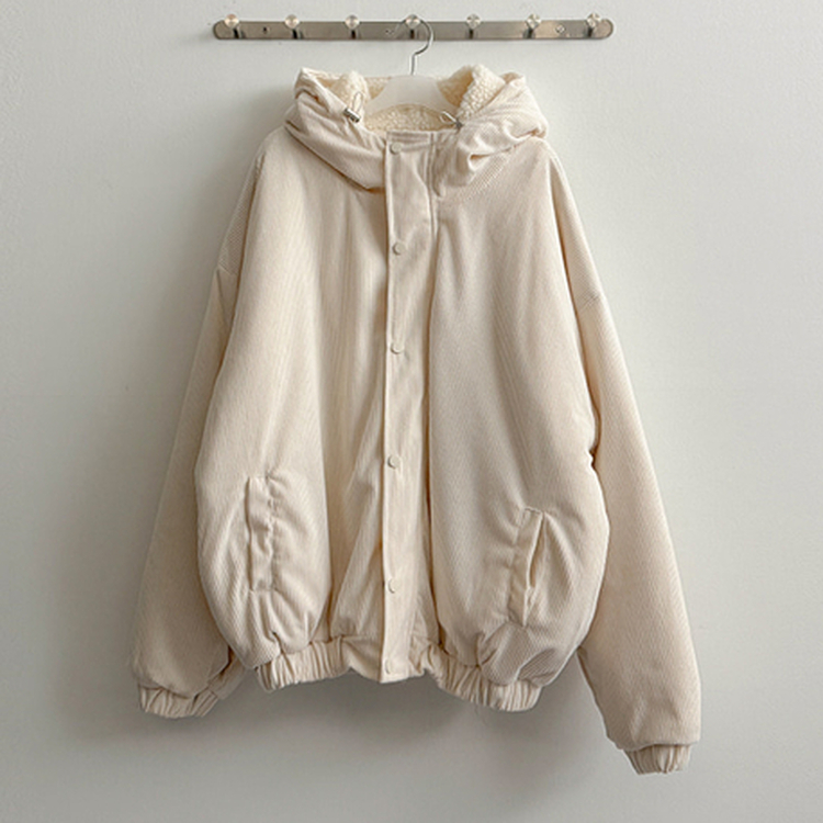 ハイネックコーデュロイウール裏地フードジャンパー