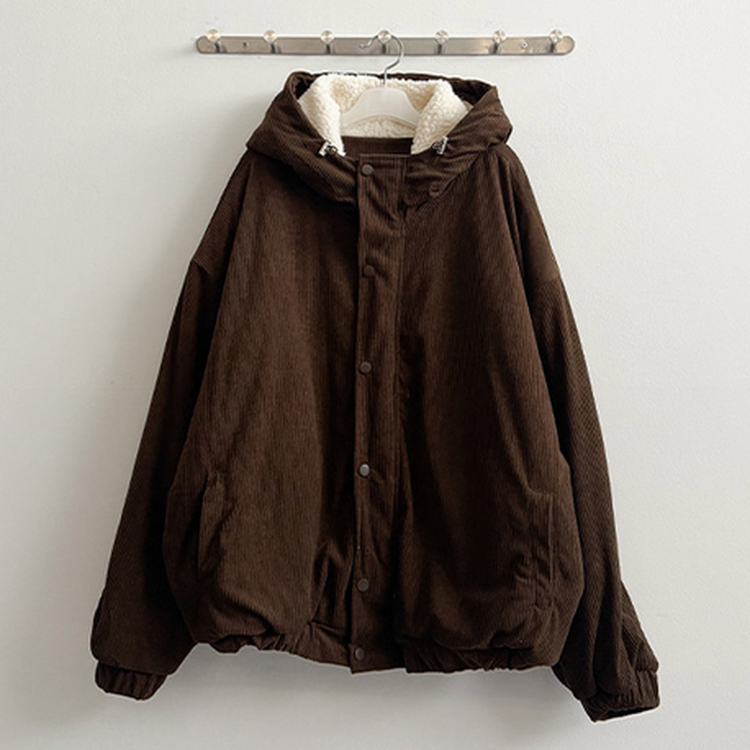 ハイネックコーデュロイウール裏地フードジャンパー