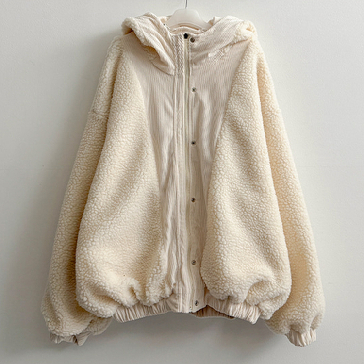 ハイネックコーデュロイウール裏地フードジャンパー