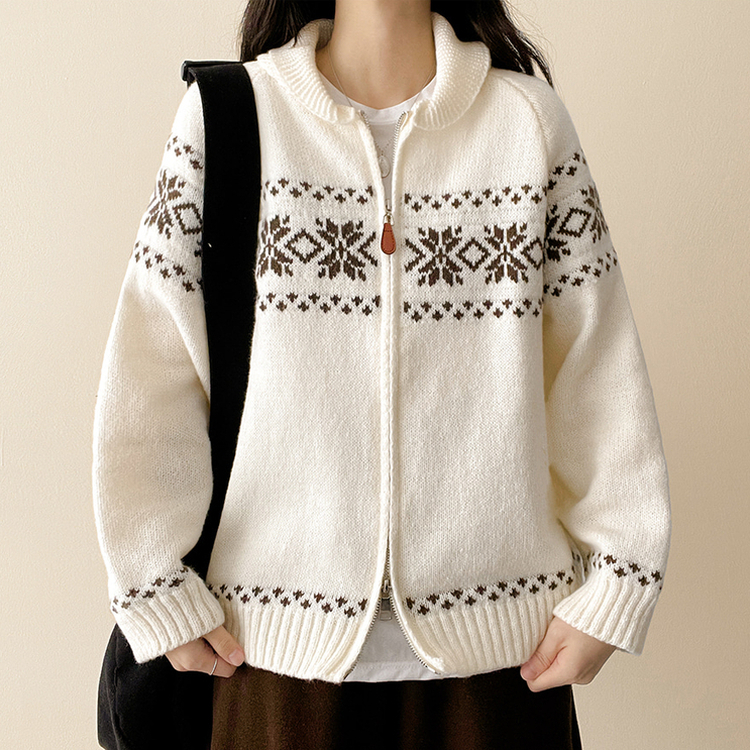 ノルディックニットジップアップ IVORY