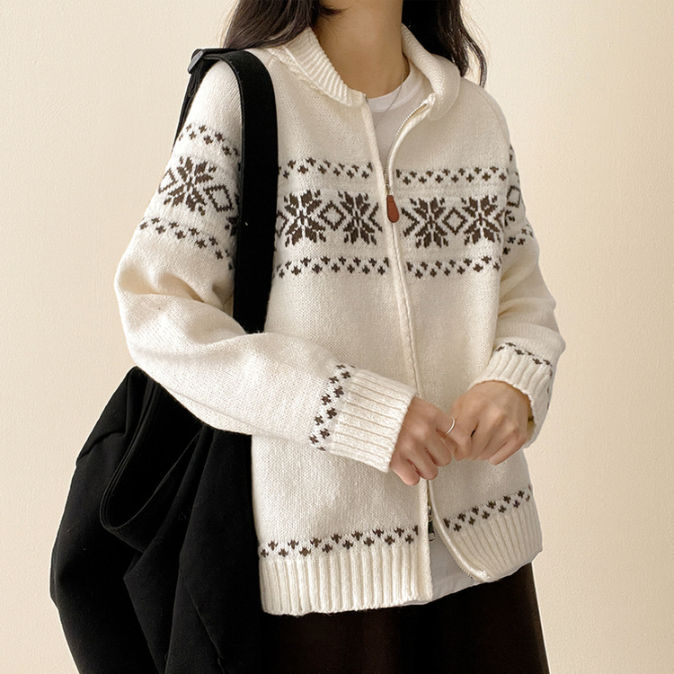 ノルディックニットジップアップ IVORY