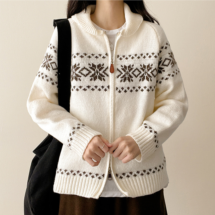 ノルディックニットジップアップ IVORY