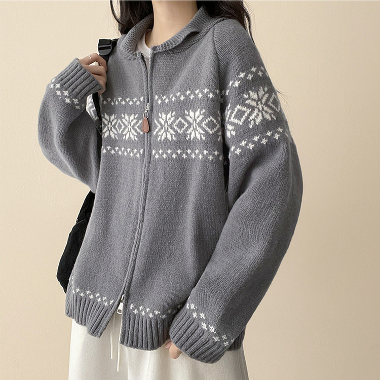 ノルディックニットジップアップ GREY