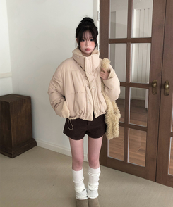 ーウールカラーリバーシブルショートダウン BEIGE