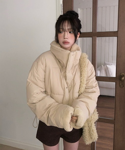 ーウールカラーリバーシブルショートダウン BEIGE